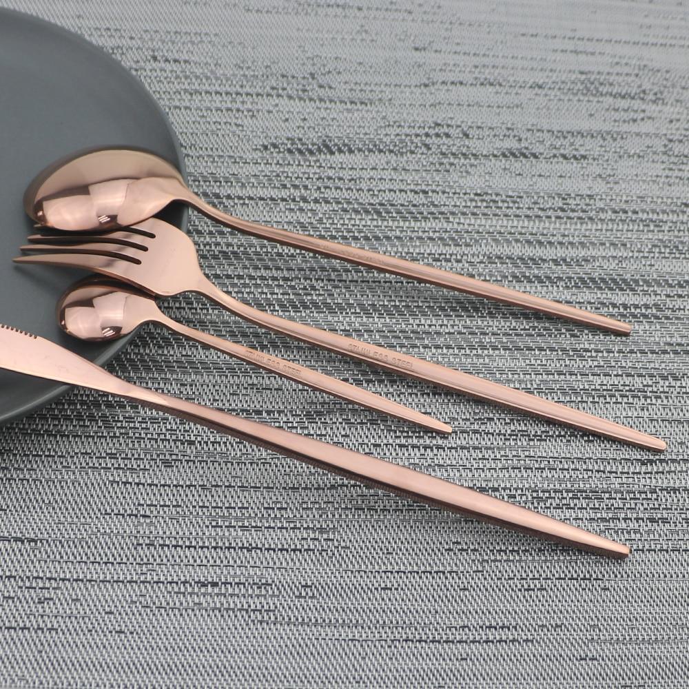 Gold Dinnerware Set Rainbow Tableware Dinner Set Stainless Steel Cutlery Set Mirror Knife Fork Tea Spoon Silverware Flatware Set