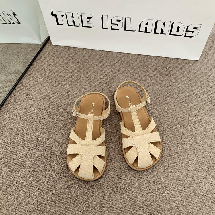

French flat-bottomed Mori soft leather woven bag head sandals women s summer 2025 new fashion casual beach Roman shoes 40 бежевый