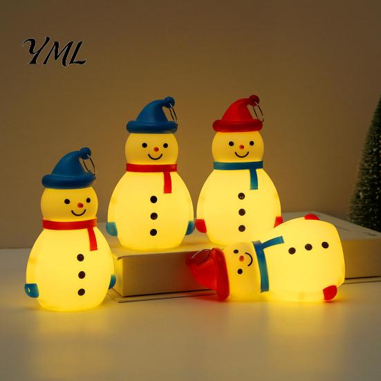 Cute Cartoon Snowman Light Christmas LED Night Light, Portable Desk Lamp with Hanging Ring for Warm Glow Ornament Holiday Party Decor, Desktop