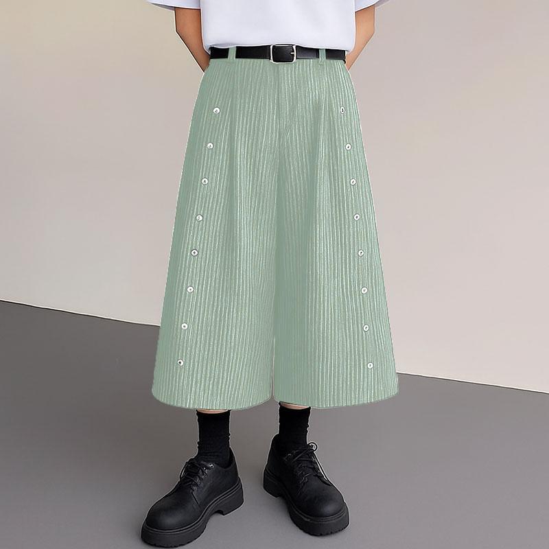 INCERUN Men Zipper Casual Loose Striped Wide Leg Capri Pants Shorts