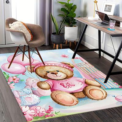 1 Stück Teddybär mit rosa Ballons Stuhlmatte Anime Cartoon Design, Rutschfeste Matte für Bürostühle, Geeignet für alle Jahreszeiten