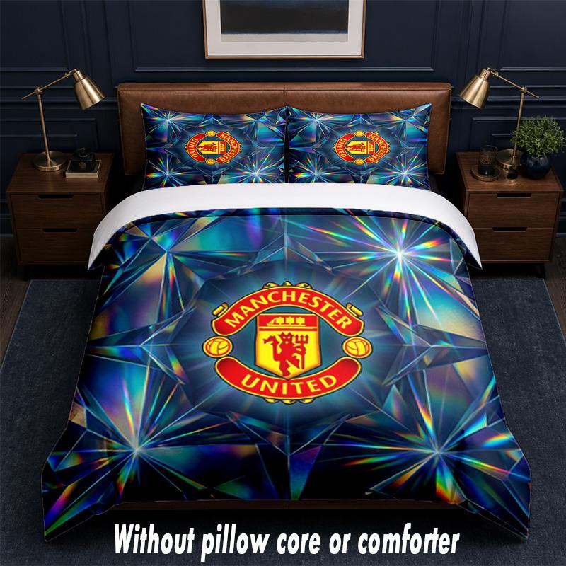 Manchester United Design Bed Bedding Set 1 Duvet Cover + 2 Pillowcases Soft Breathable Household Bed Linens