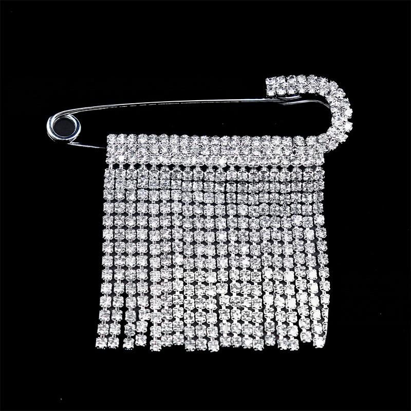 Rhinestone Tassel Brooch For Women Elegant Lapel Pin For Sweater And Suit Unisex Jewelry For Party Accessory
