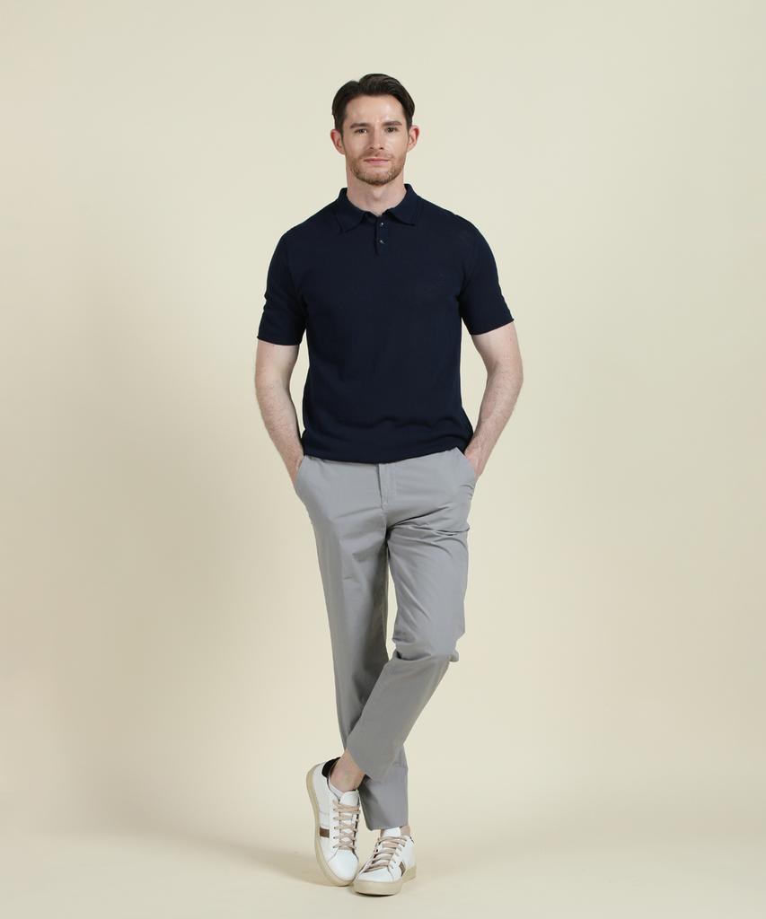 PANICALE Navy Herringbone Short Sleeve Polo Knit