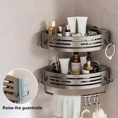 Suction Cup Corner Shelf Shower Caddy Adjustable Bathroom Organizer No Drilling Triangle Corner with Towel Bar