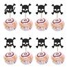 Glitter Black Cake Topper 8 Pcs Halloween Cupcake Picks, Spooky Skull Toppers, Gothic Birthday Party Decoration for Supplies Burr-free
