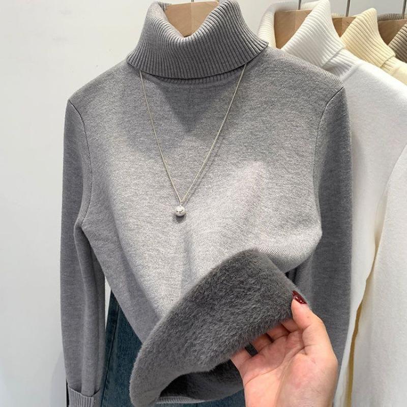 Thick Velvet Turtleneck All-in-one Velvet Sweater for Women in Autumn and Winter, Warm Bottoming Shirt for Women, Fashionable Tops
