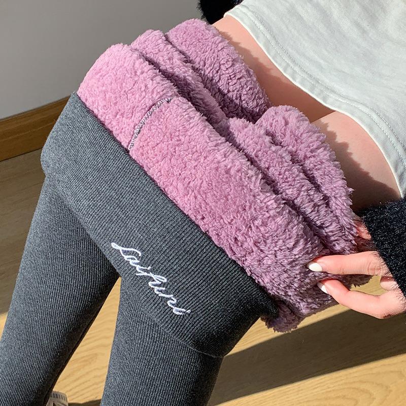 Lamb Wool Leggings Women's Outer Wear Fleece Thickened Autumn and Winter Extra Thick High-waisted Cloud Fleece Thermal Cotton Pants