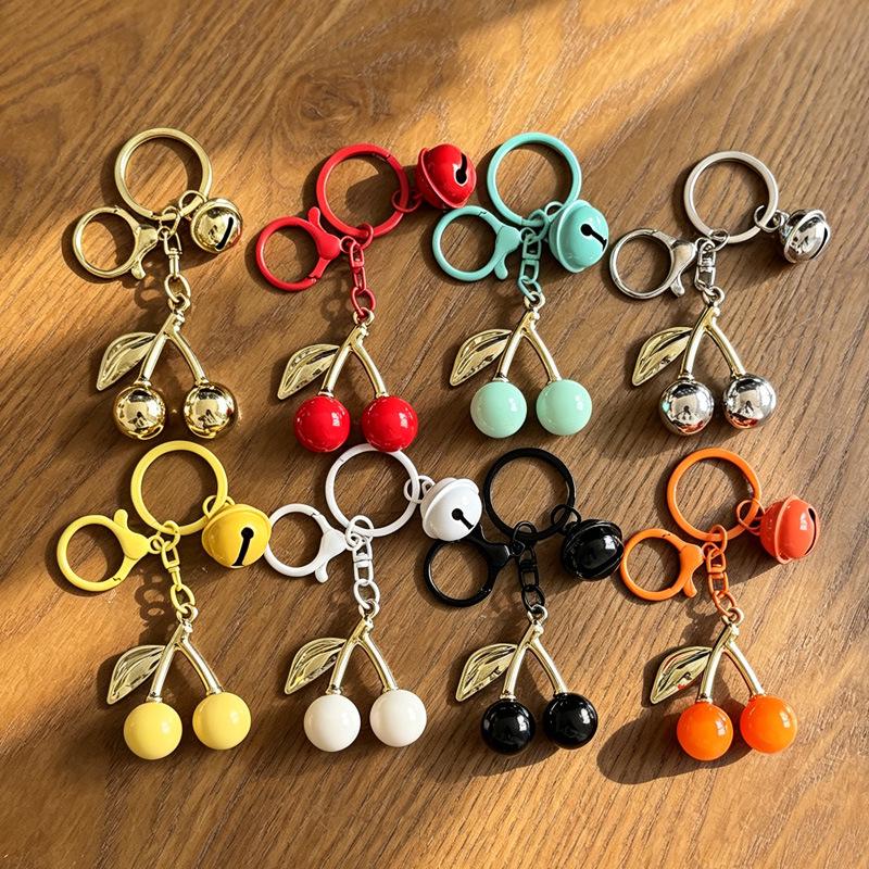 3D Cherry Fruit Keychain Pendant with Bell for Student Backpacks