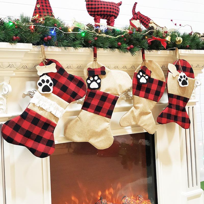 Christmas Decorative Supplies Christmas Socks Gift Bag Linen Gobble Bones Pet Christmas Decorative Socks