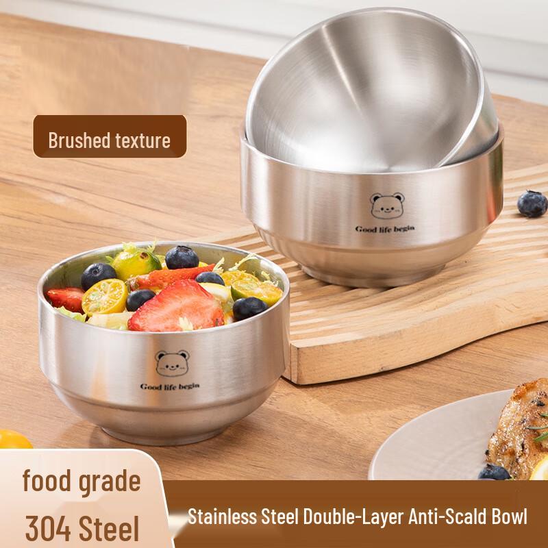 Shuangsheng Kids 304 Stainless Steel Double-Layer Insulated Bowls (Set of 2)