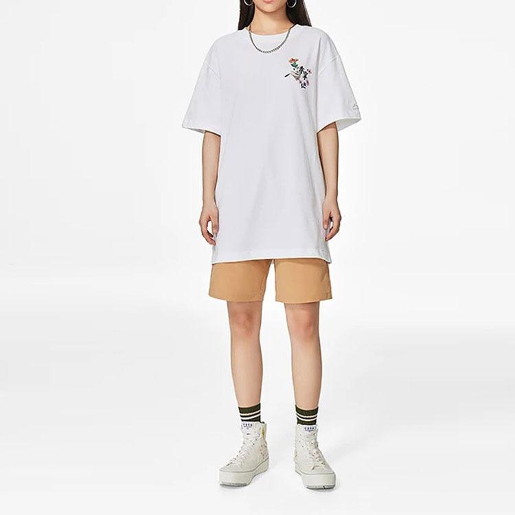 Li Ning Sports Trend Series Ingenious Awakening Floral Pattern Printed Round Neck Short Sleeve T-Shirt Women Tops White AHSS314-1