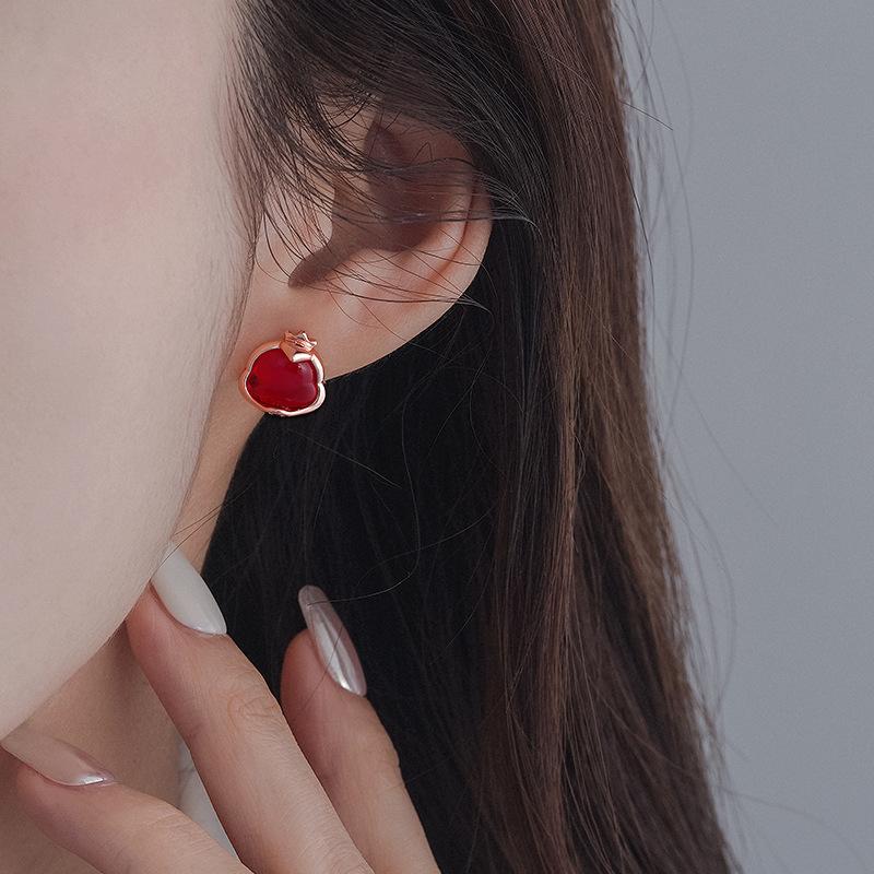Snake Stud Earrings Natal Red New Spirit Snake Earrings Women's Light Luxury High-end Niche