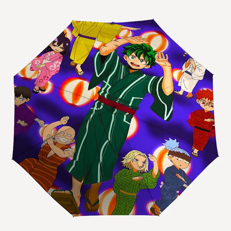 1pc My Hero Academia Outdoor Umbrella - Automatic Opening/Closing, Portable 3-Fold Design with Katsuki Bakugo, Izuku Midoriya, Tsuyu Asui and More! Pe