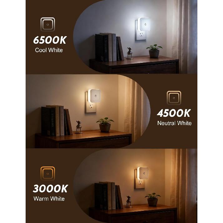 Sujeet Night Light, 4 Pack 1-50LM Stepless Dimming LED Night Light with 3CCT (3000K/4500K/6500K), Night Lights Plug Into Wall for Adults, Bedroom,
