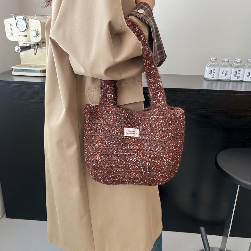2025 autumn and winter Korean fashion knitted shoulder bag large capacity colored wool bag underarm bag women's hand carry woven bag