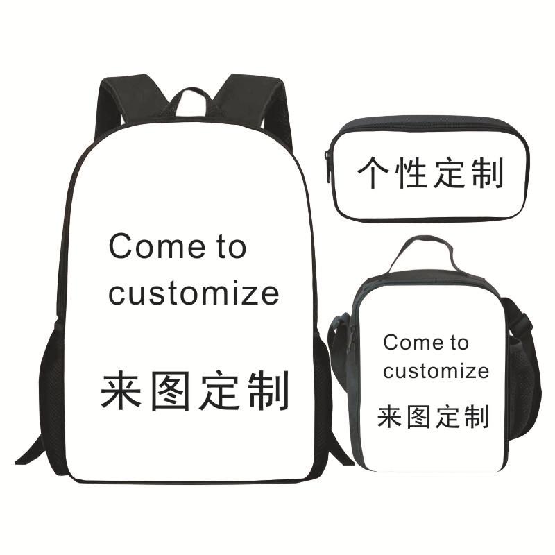 New Printed Student School Bag Casual Backpack Lunch Bag Pencil Bag Three-piece Set Casual Portable Backpack Din Pencil case
