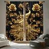 Set Of 2 Elegant Golden Peacock Print Curtains Pole Bag Home Decoration Room Curtain Polyester