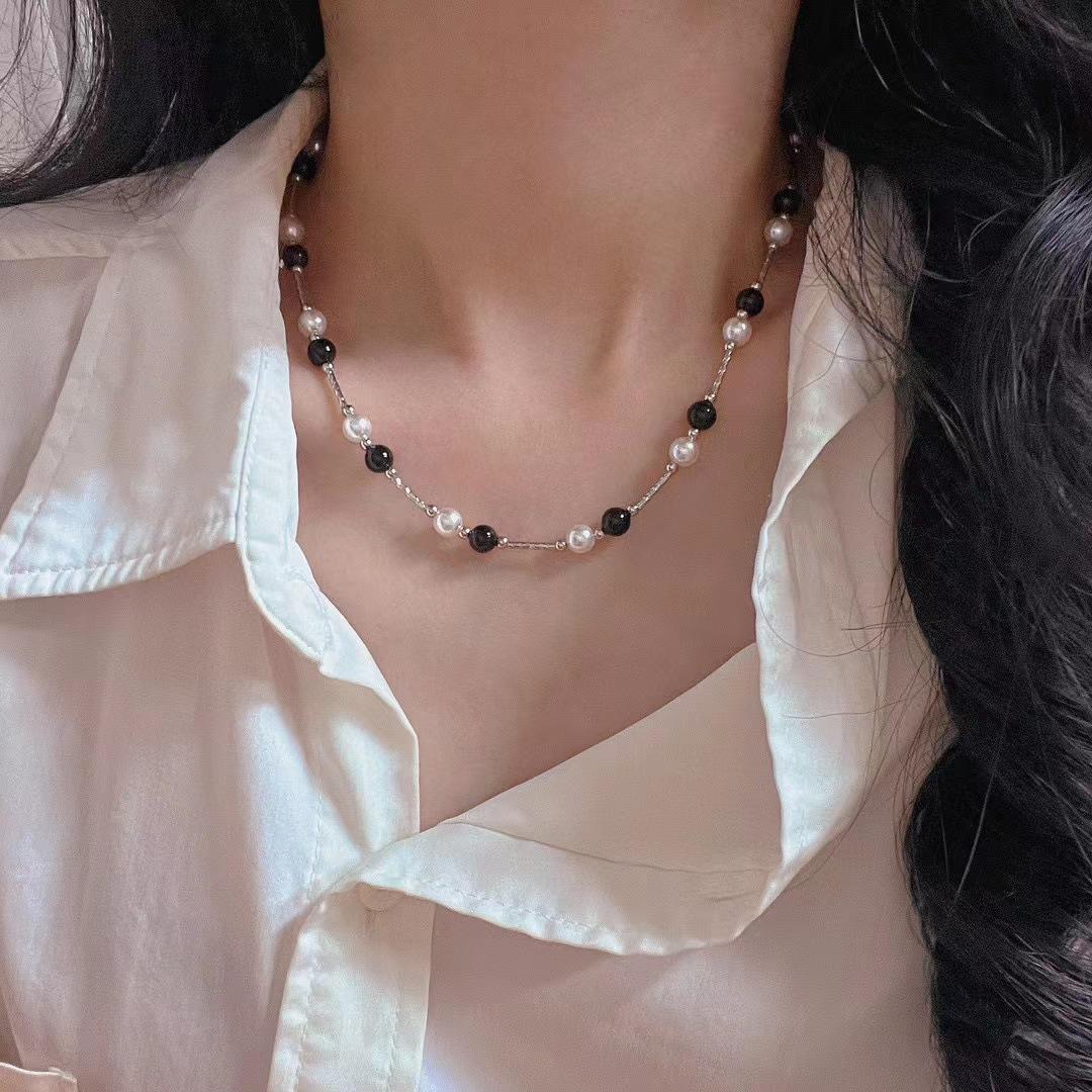 

Retro Korean Version Of Artificial Pearl Necklace Women S Versatile Cold Wind Natural Black Agate Necklace Jewelry
