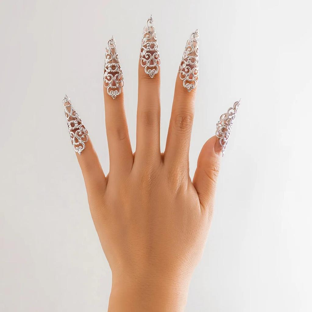 4 Pezzi Anelli Dita Regolabili Unici Stile Zingaro Dubai Dita Aperte per Donne Tendenza Vintage Punk Anello Unghia Danzatrice del Ventre Cosplay Gioielli