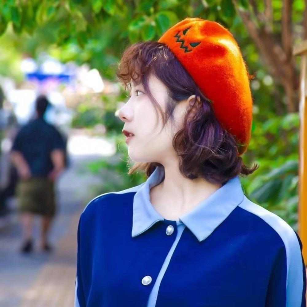 Embroidered Pumpkin Face Cap Lightweight Embroidered Painter Hat Pumpkin Beret Hat  Holiday Gift