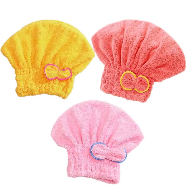 

3 Pcs Absorbent Hair Drying Caps | Coral Fleece, Quick-Dry & Skin-Friendly | Adorable Bow Design for Shower/Spa