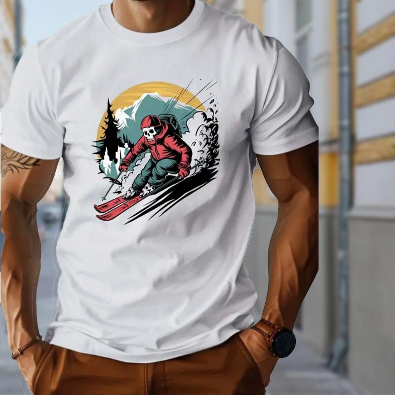 New Summer Men's Fashion T-shirt Personality Skiing Printed Men's T-shirt Top