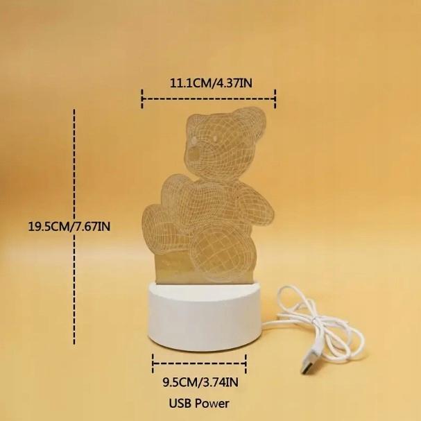 Adorable 3D TEDDY BEAR Night Lamp, Decorative LED for the Room, 3 Light Colors, USB
