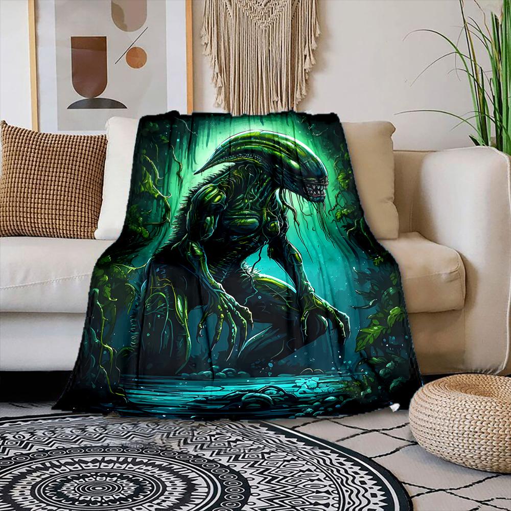 1PC Alien Creature Standing In Forest Printed Blanket All Seasons Multi-purpose Blanket Suitable for Sofa, Camping, Travel, Car