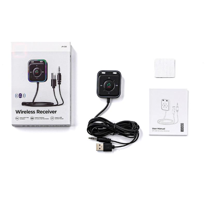 

Bluetooth-compatible 5.3 Car Adapter with Double Mics and Noise Cancellation, AUX Car Kit for Handsfree Calls ,Stereo