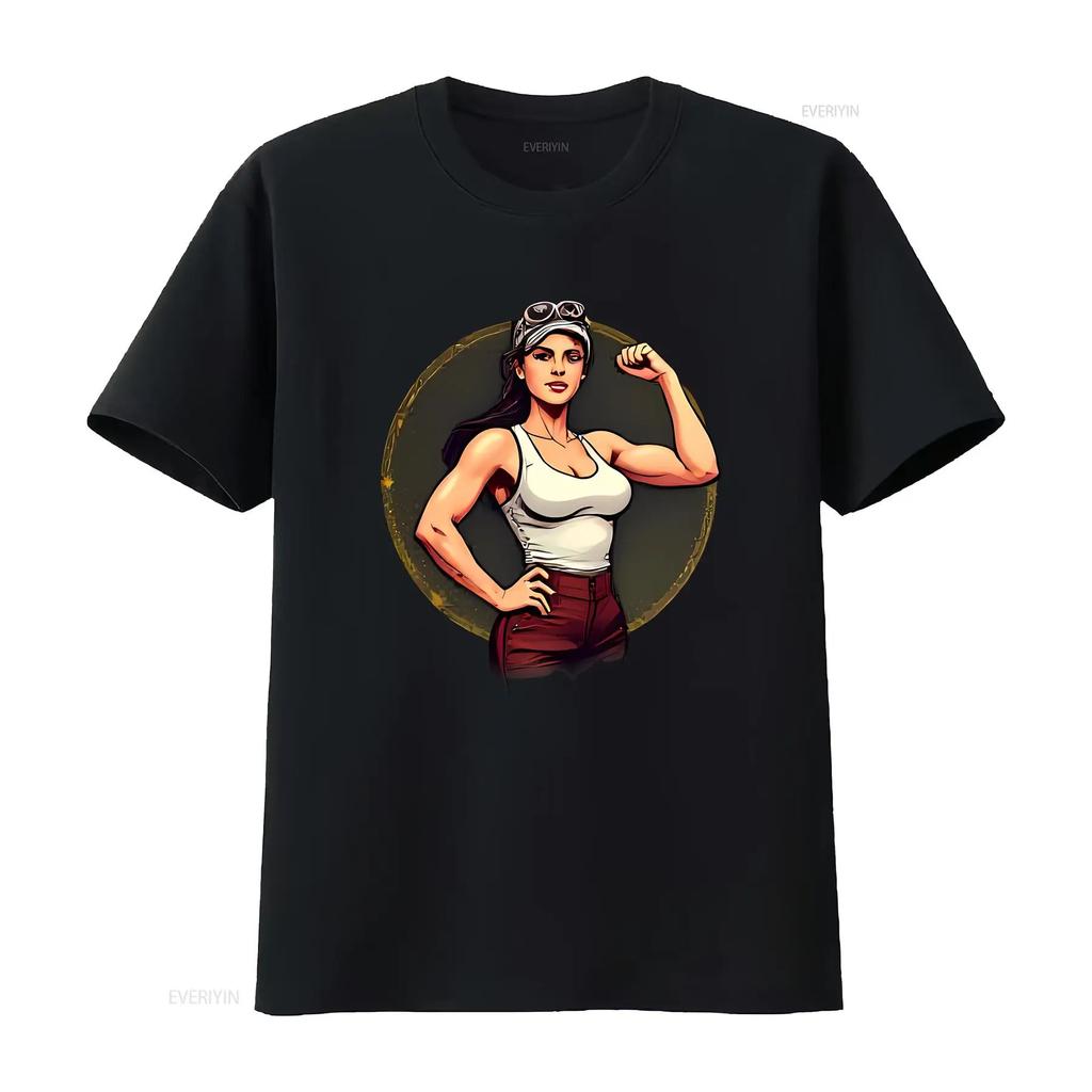 Bold Black T Shirt with Vibrant of Confident Woman in vintage Washed Comfortable Unisex graphic