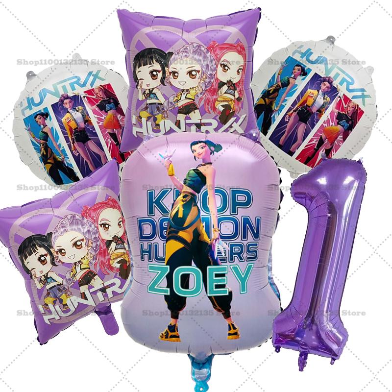 Kpop Demon Hunters Girl Birthday Balloons Decoration RUMI ZOEY MIRA Number Round Balloons Set Party Supplies Baby Shower Gift