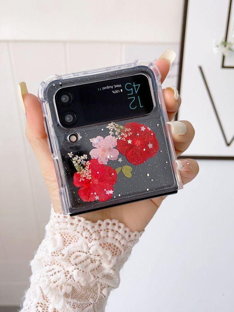For Samsung Z Flip 3 Case 5g Dried Flowers Transparent Fold Case For Samsung Galaxy Z Flip 4 Zflip4 Shockproof Hard Back Cover