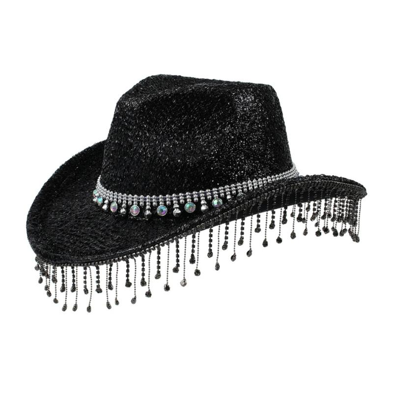 Heavy Diamond Cowboy Hats Tassels Crystal Hat for Disco House Cocktails Parties Vacation Sparkly Tassels for Comedian