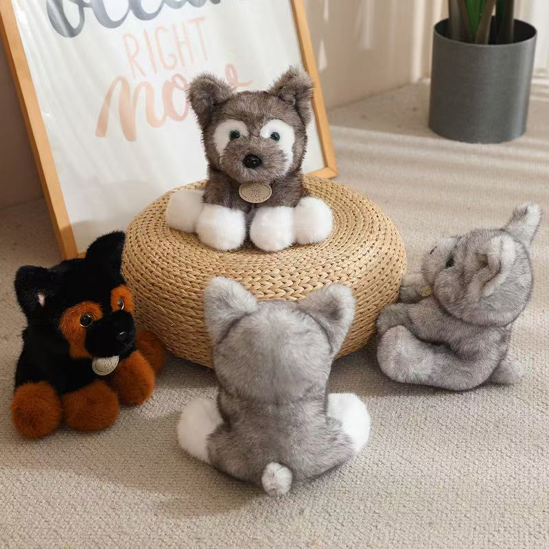 Nuovi Morbidi Peluche Seduti di Piccoli Cani Lupo Bambole Cucciolo Husky Morbide e Soffici Compagni Adorabili Animali Domestici Regalo di Compleanno per Bambini