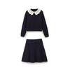 Autumn European & American Women's Color Block Crochet Collar Knit Sweater & Skirt Set