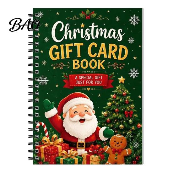 Christmas Keepsake Card Book Holographic Gift Book, 7x5 Spiral Bound Holiday Booklet, 10-Page Decorative Sleeve Greeting Bolder DIY for Xmas