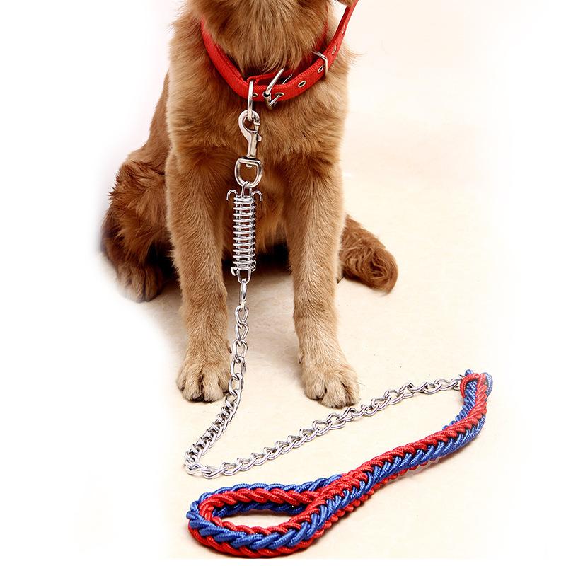 Large Dog Leash Dog Chain Anti-bite Punch Golden Retriever Alaska Collar Medium Large Dog Dog Leash Iron Chain