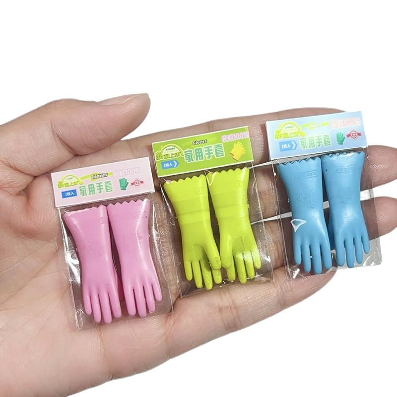 1Pair Dollhouse Miniature Rubber Gloves Simulation Long Cleaning Gloves Doll Kitchen Decor 1:12 Doll House Furniture Accessories