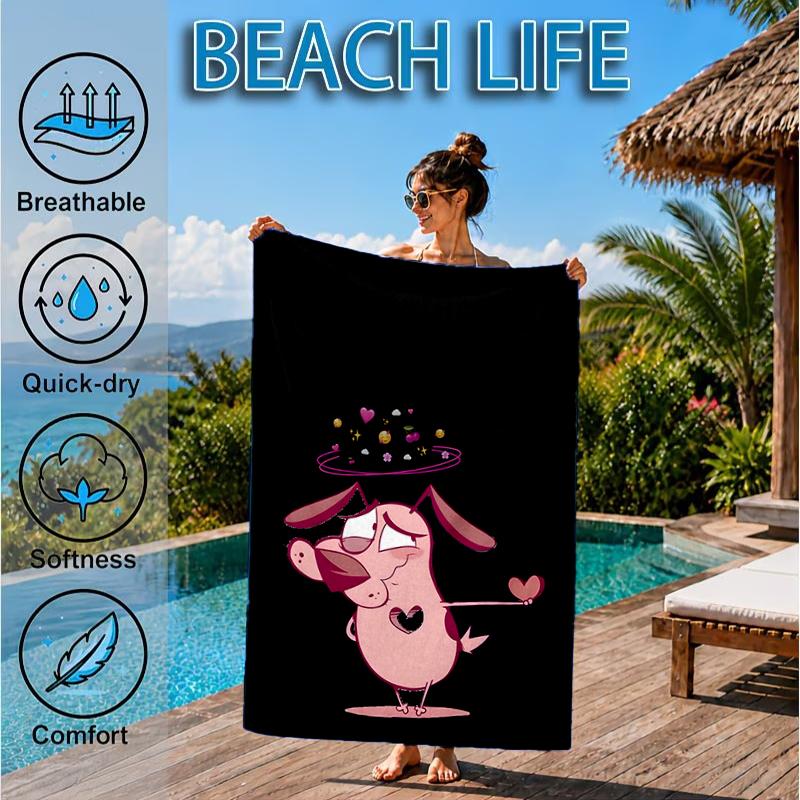 Cowardly Dog Cartoon Beach Towel, Microfiber Beach Towel, Perfect For Pool, Beach, Travel, Home Decor Beach Party Fan gifts