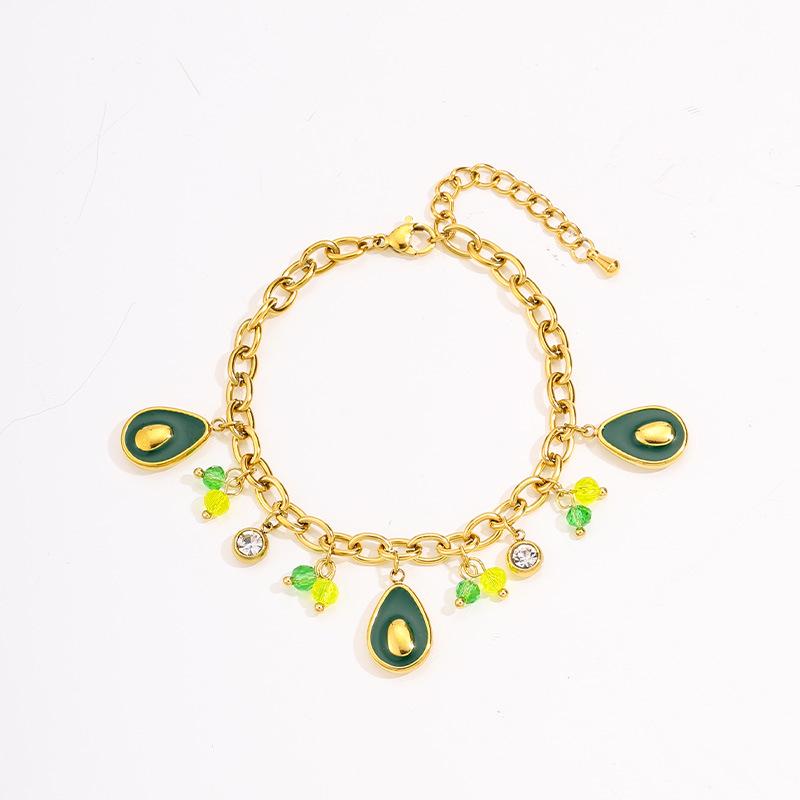 Stainless Steel Bracelet with 18K Gold-Plated Fruit Pendants and European Pastoral Charm
