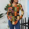 Women's Loose Fit Long Sleeve T-Shirt with Retro Halloween Print, Neck Pullover Top