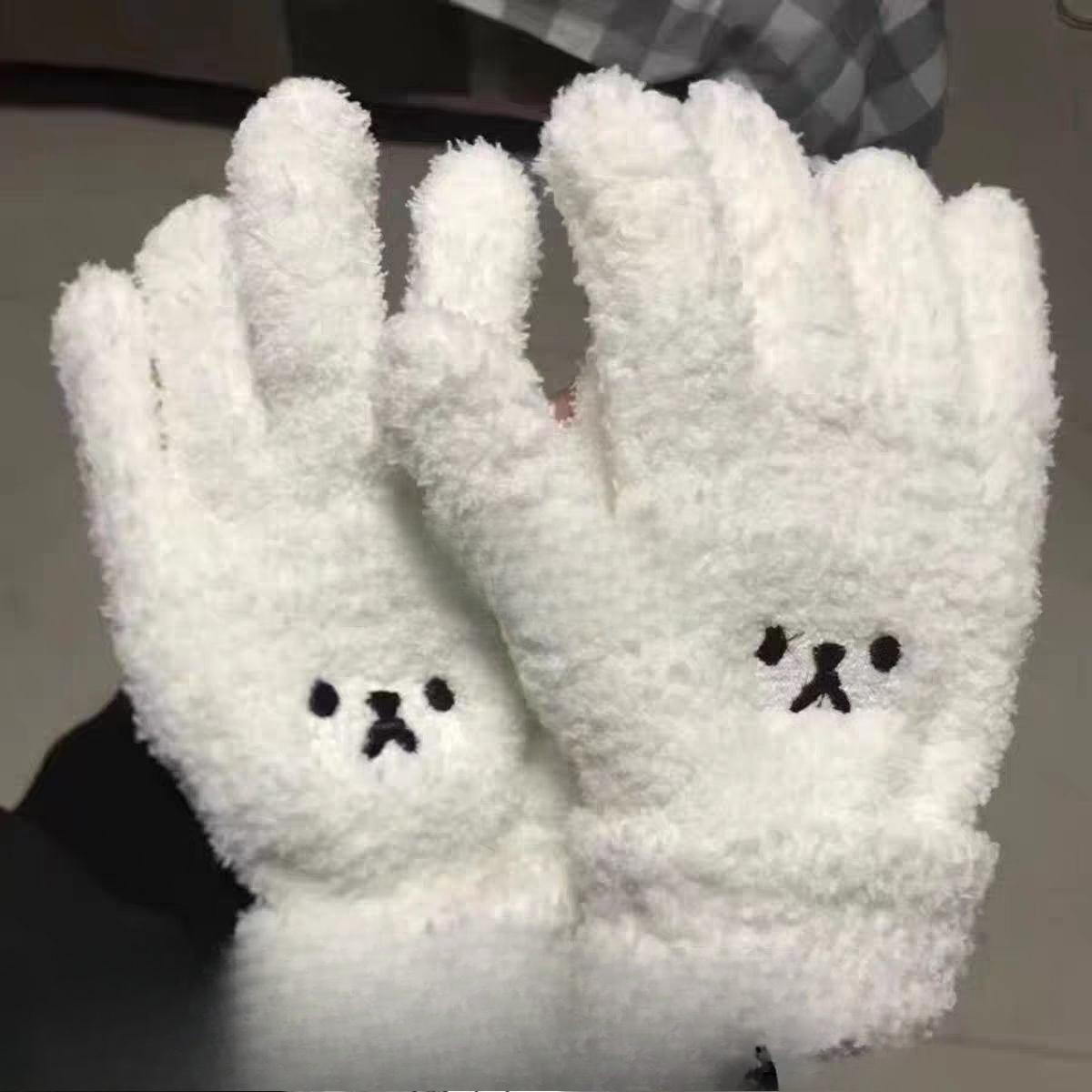 

Little Bear Cute Smiling Face with Thick Velvet Gloves for Warm Cycling, Windproof and Cold proof Winter Gloves белый