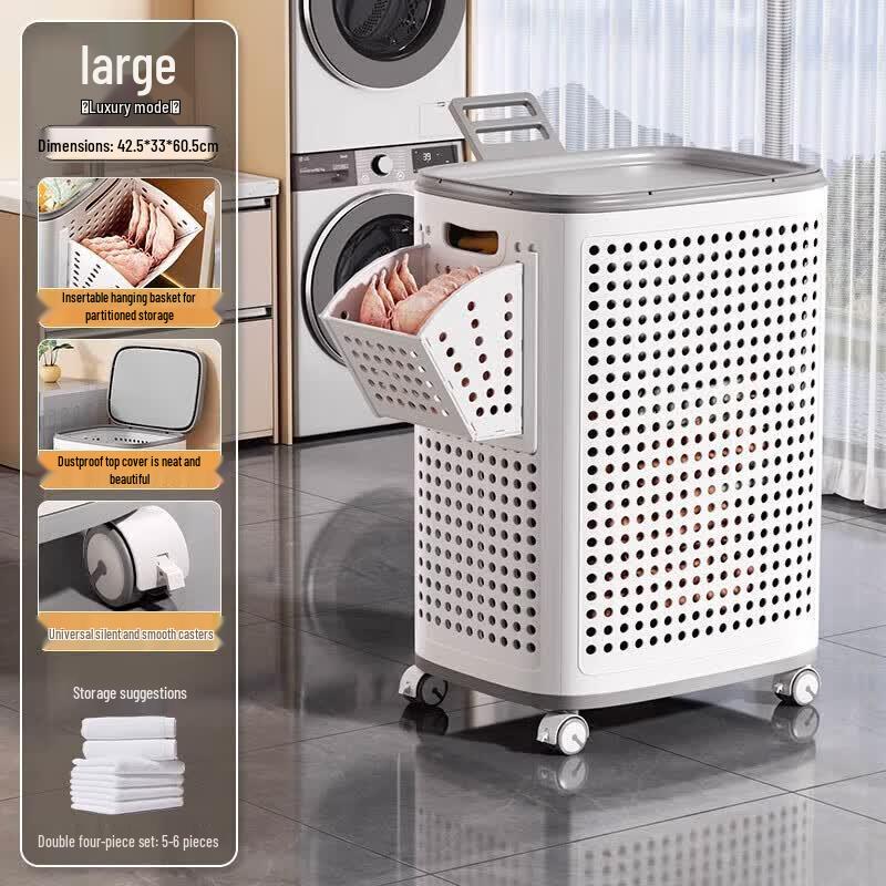 Jiabangshou Rolling Laundry Hamper with Lid