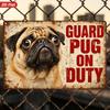 2D Flat, 1pc Guard Pug Metal Sign Wall Art, Big Round Eyes, Wrinkled Face, Rust Texture, Bold Red Text, Home Decor, Ideal for Living Room Garage, Boho