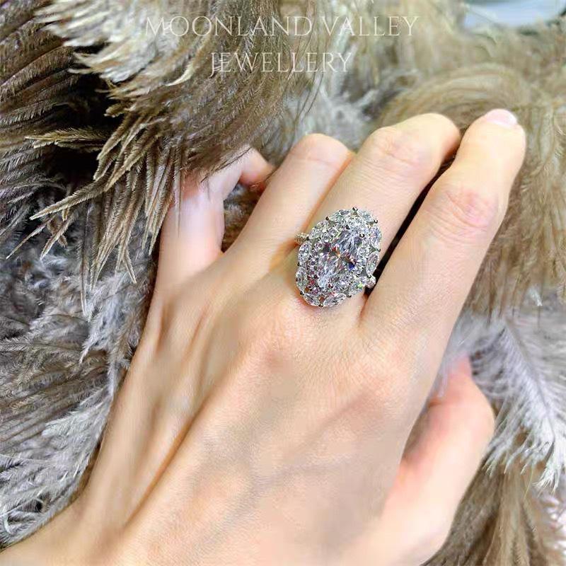 Elegant High-End Oval Pigeon Egg Diamond Ring - Luxurious Versatile Pavé Design for Women Adjustable Opening