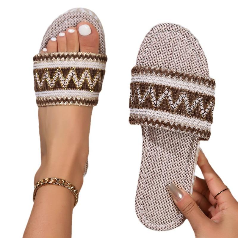 Damen Sandalen mit breiter Weite und böhmischer Plateau-Sohle - Mules mit Juteseilsohle für den Sommer, Ethno-Stil, lässige Pantoletten