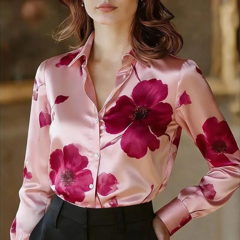

Floral printed satin blouse, perfect for everyday wear and business meetings 2XL
