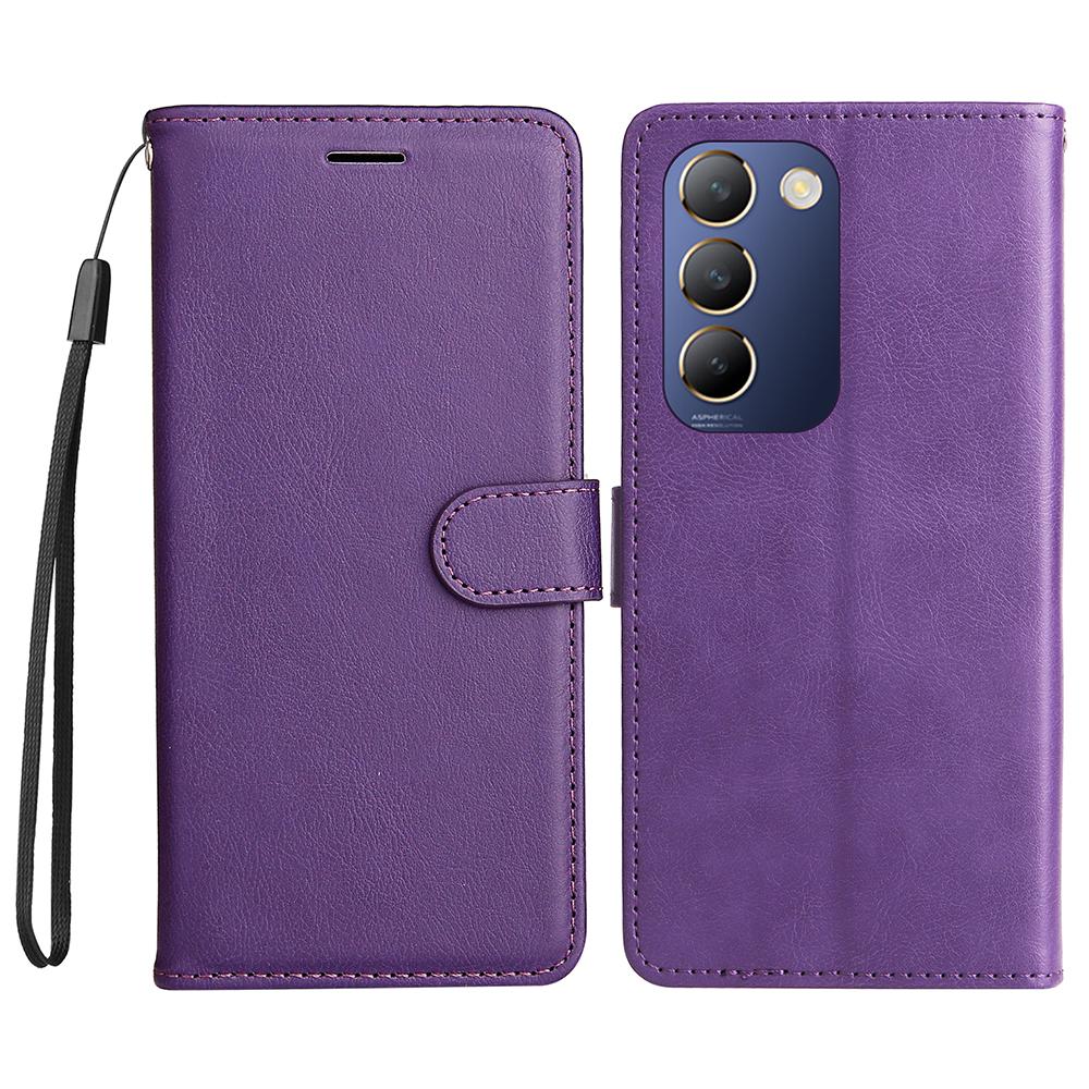 Für vivo V40 SE 5G/Y100 5G (Indonesien)/Y200e 5G/V30 Lite 5G (Indien) Hülle Einfarbig Leder Handyhülle Brieftasche Ständer mit Riemen