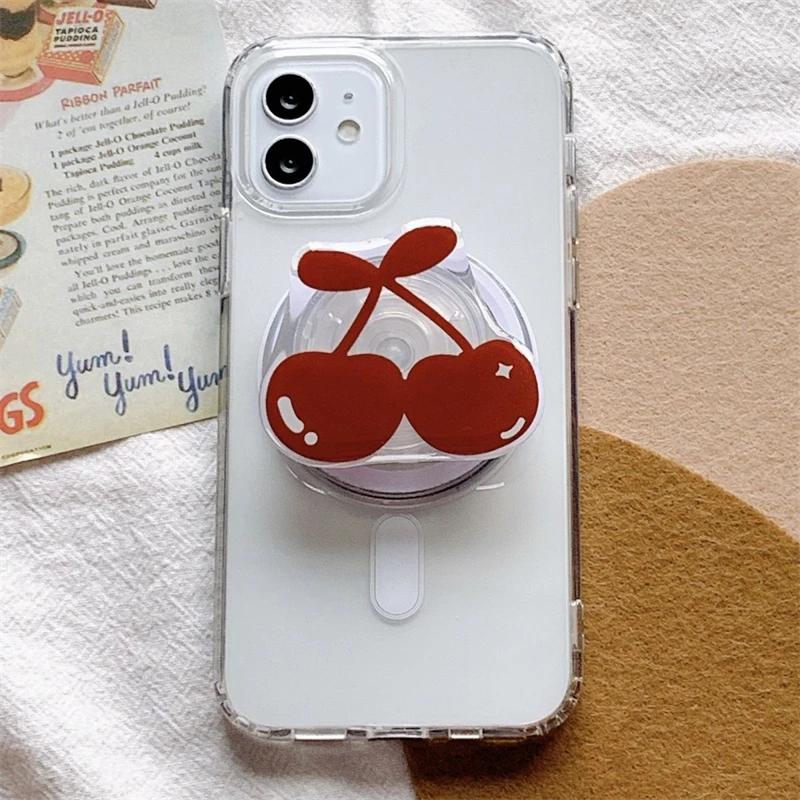 Cute Cartoon Mushroom Cherry for Magsafe Magnetic Phone Griptok Phone Holder Stand Universal Phone Ring Grip Tok for IPhone 15